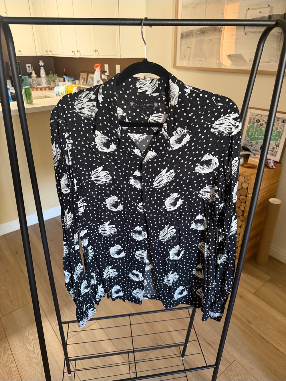 ALLSAINTS Floral Polka Dot 100% Viscose Draped Shirt Medium WORN ONCE